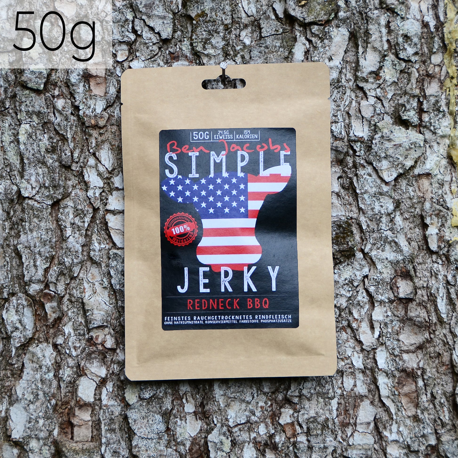 Simple Jerky - Redneck BBQ (50g) — Fein geräuchertes Trockenfleisch aus hochwertigem Rindfleisch.